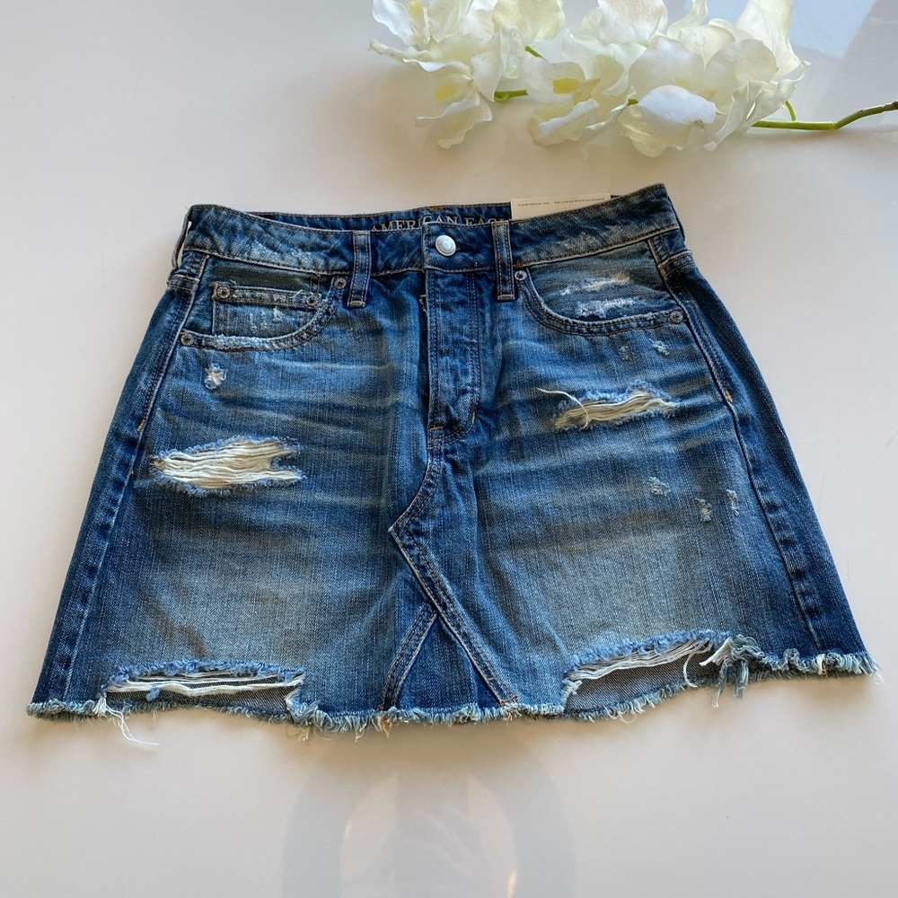 NWT American Eagle High Rise Festival Skirt blue denim